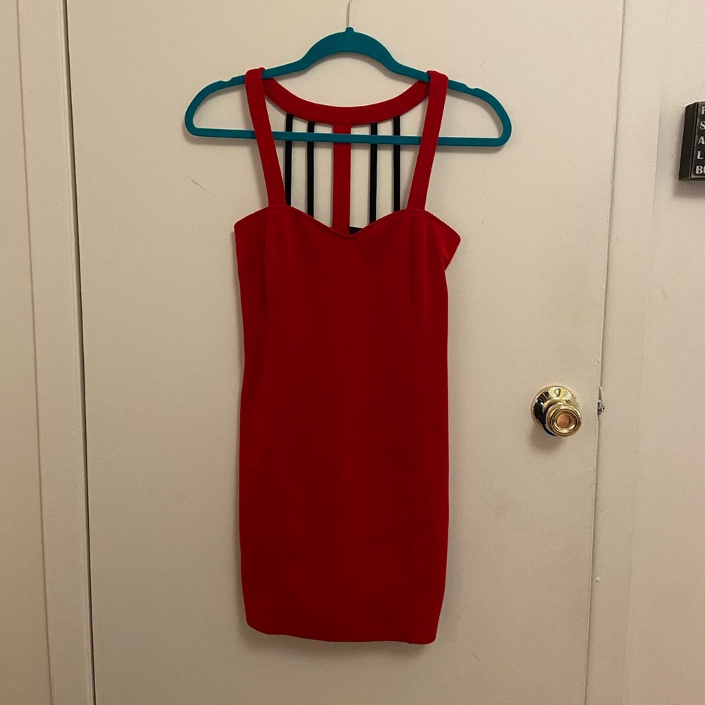 Red Mini Dress with Black Back Straps